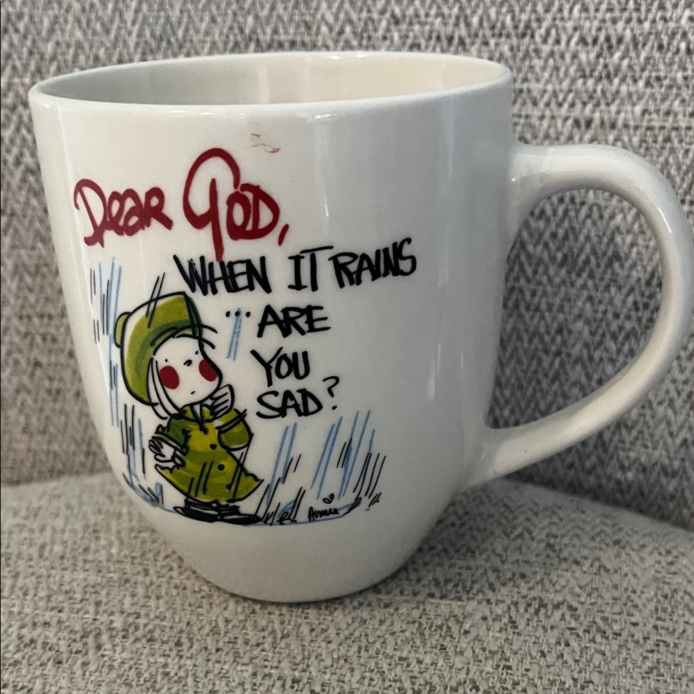 Dear God when it rains, are you sad ?coffee mug Royal Norfolk inspirational